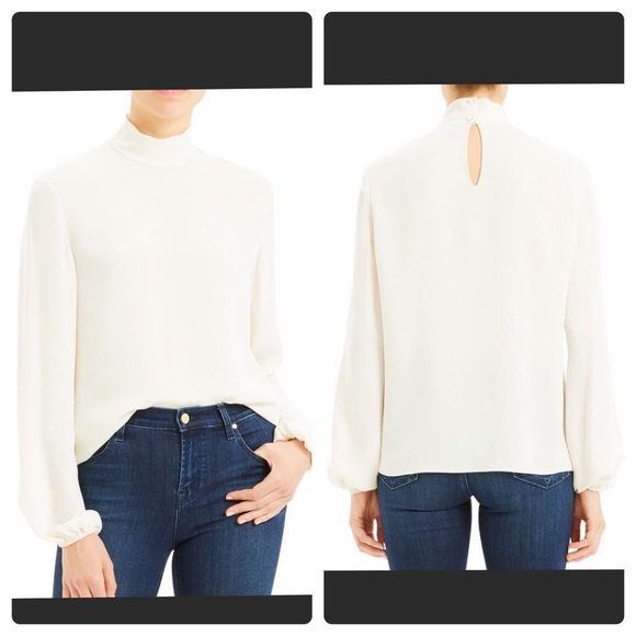 Theory Mock Neck Silk Top Sz S - Picture 8 of 8